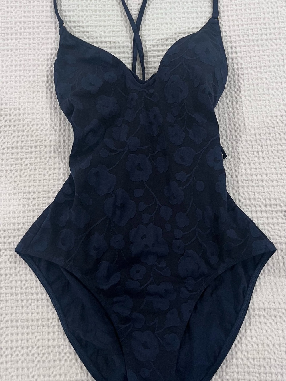 Robin Piccone Navy Floral Jacquard One-Piece Swimsuit - Picture 4 of 6